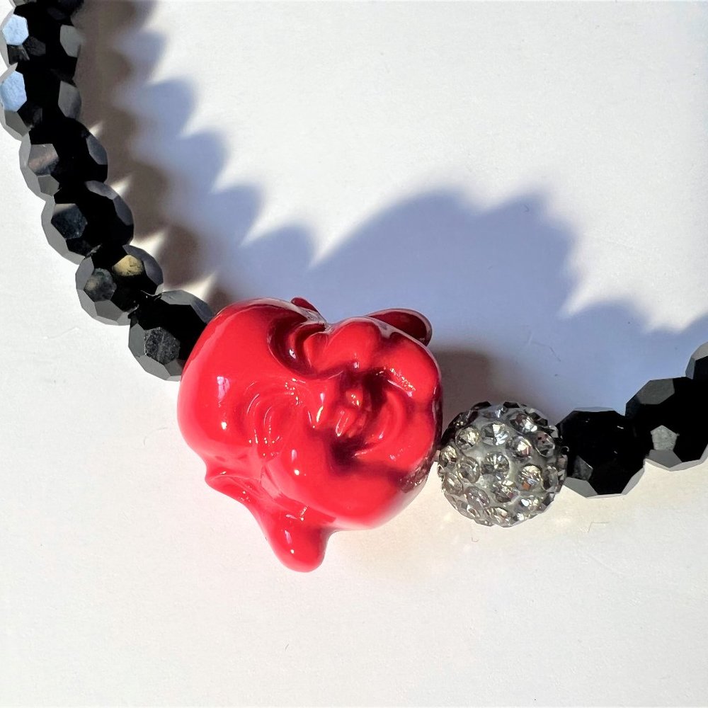 NWT Alexa's Angels Laughing Buddha w/Faceted Black Beads Stretch Bracelet - Picture 3 of 8